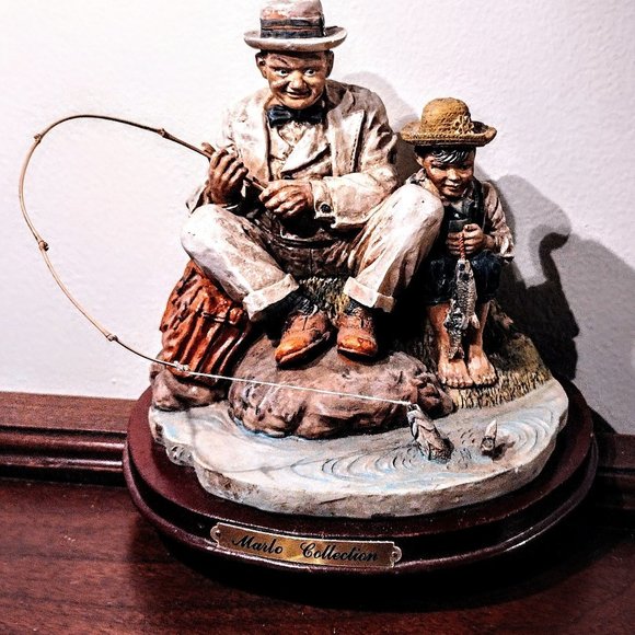 Always Time for Fishing! Man & Boy ~ Marlow Collection Resin Figurine, Wood Base - Picture 6 of 14